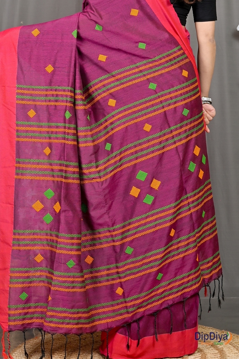 Purple Cotton Blended Parnika Hand Loom Saree (395)